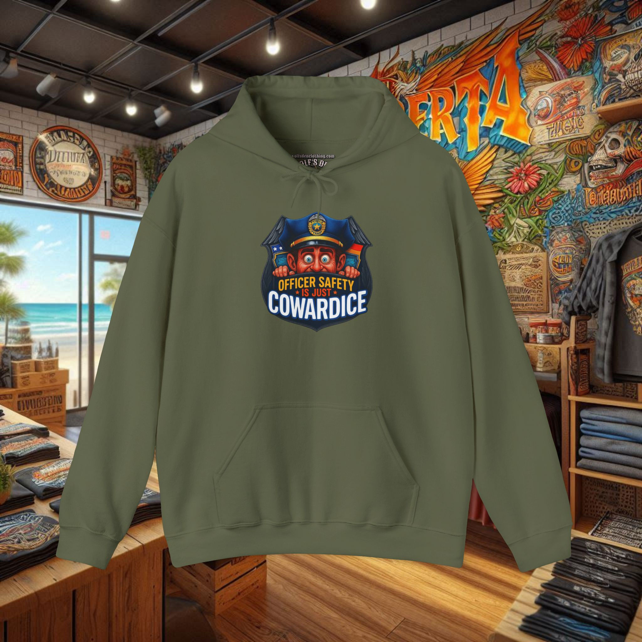 Officer Safety Is Just Cowardice olive green hoodie