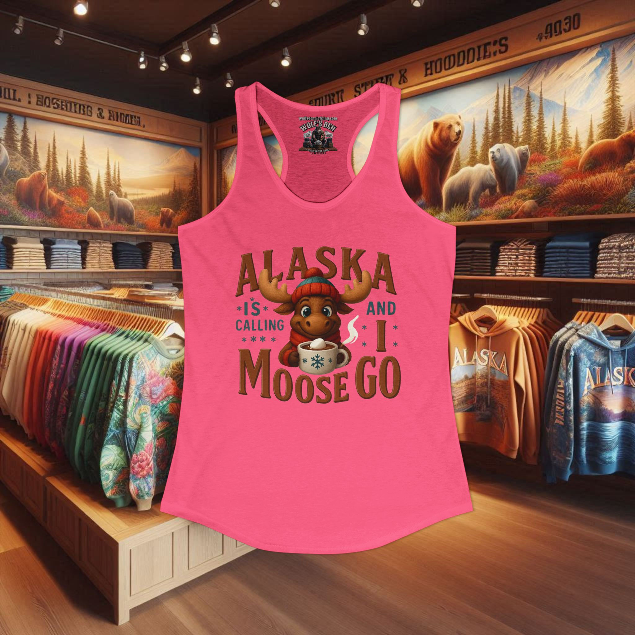 Cute Alaska Moose Tank top with 'Alaska Is Calling And I Moose Go' text