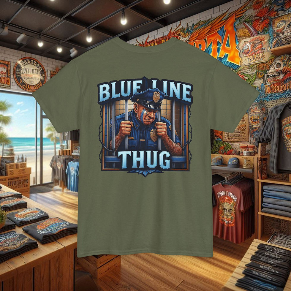 Thumbnail: Blue Line Thug police accountability shirt with officer in jail