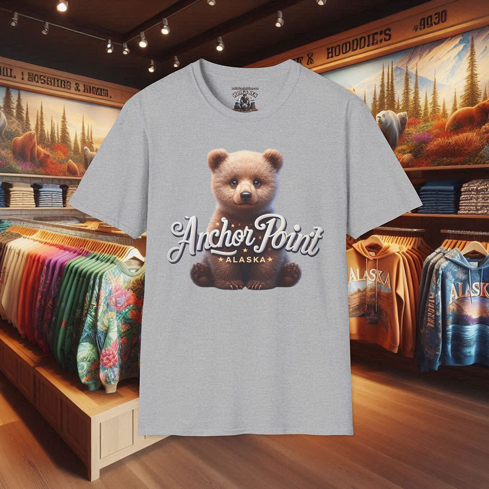 Thumbnail: Grey t-shirt with a cute bear cub and 'Anchor Point Alaska' text