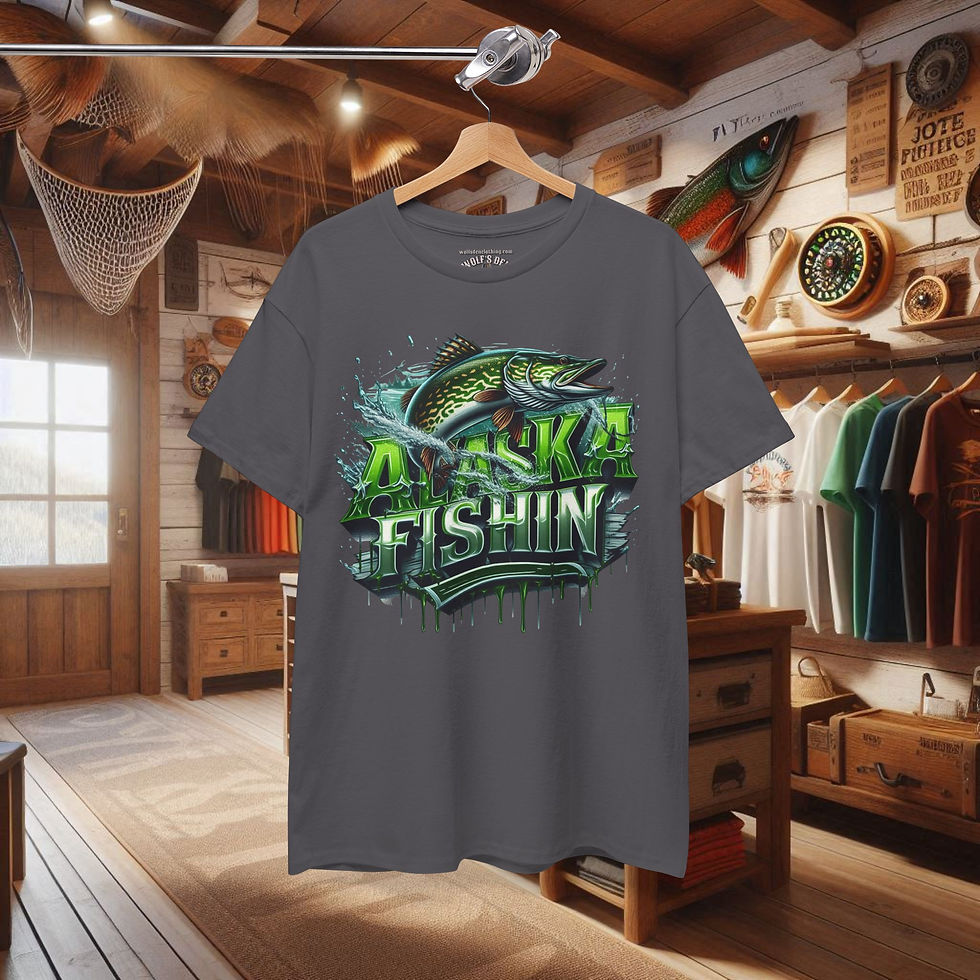 Thumbnail: Northern Pike fishing graphic t-shirt with 'Alaska Fishing' text