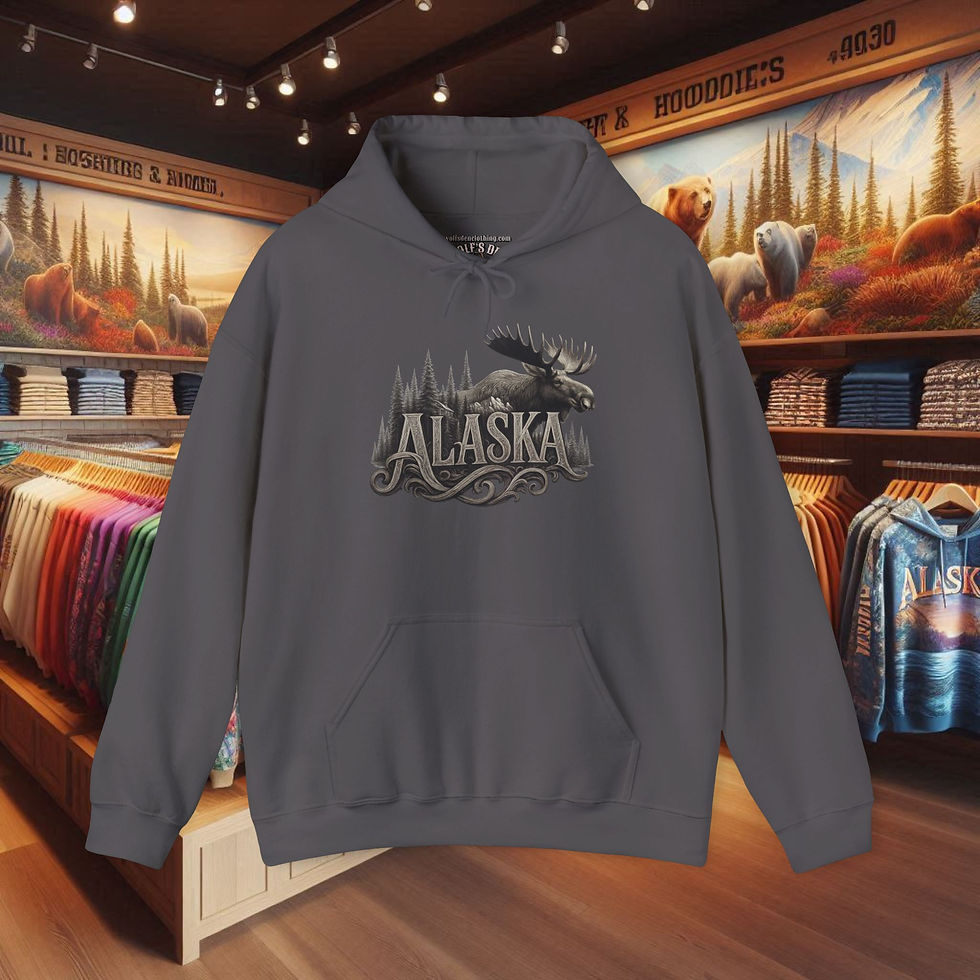 Thumbnail: Gray Alaska Moose Hoodies, Women, pullover sweatshirt, hooded, with moose design in store.