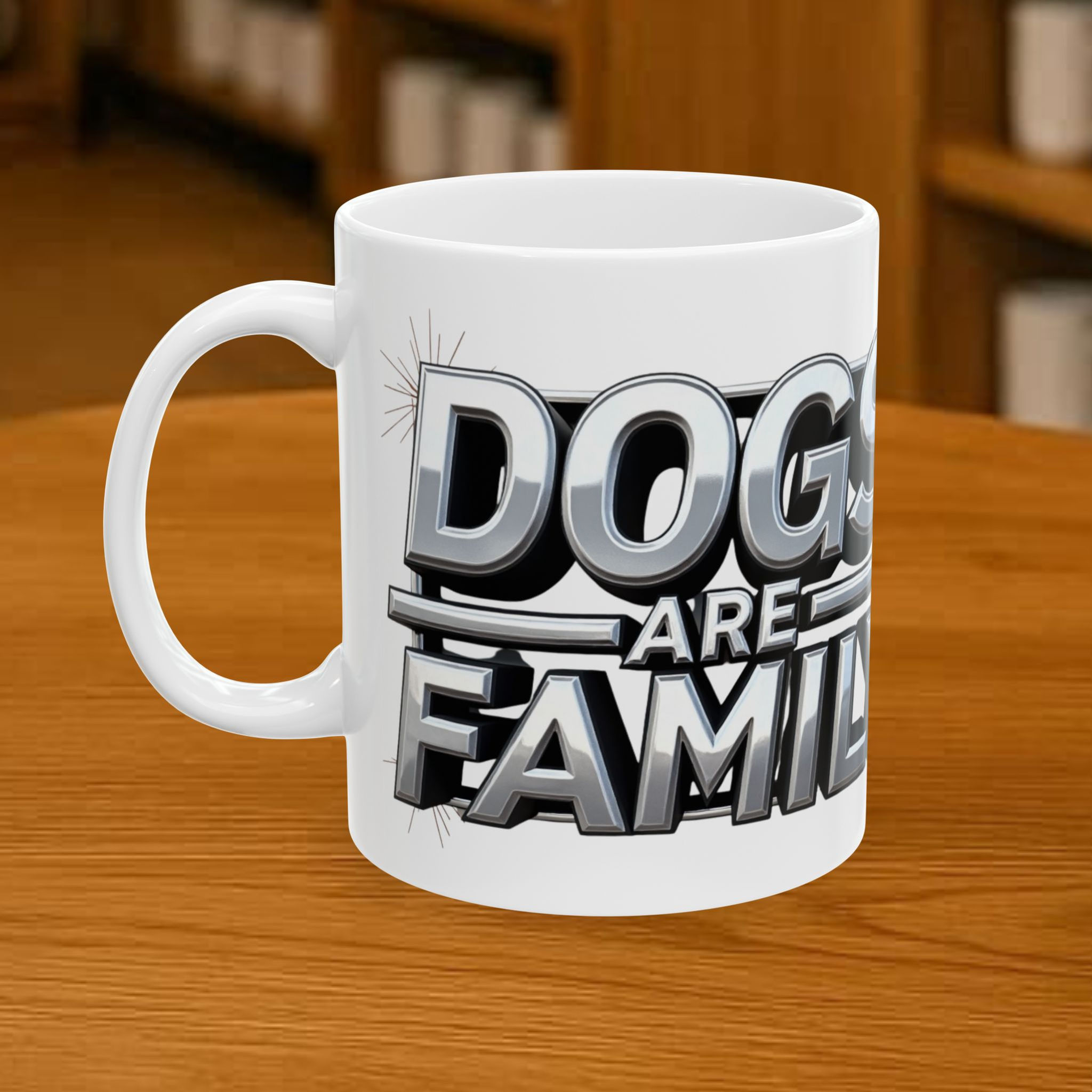 Coffee mug with 'Dogs Are Family' text