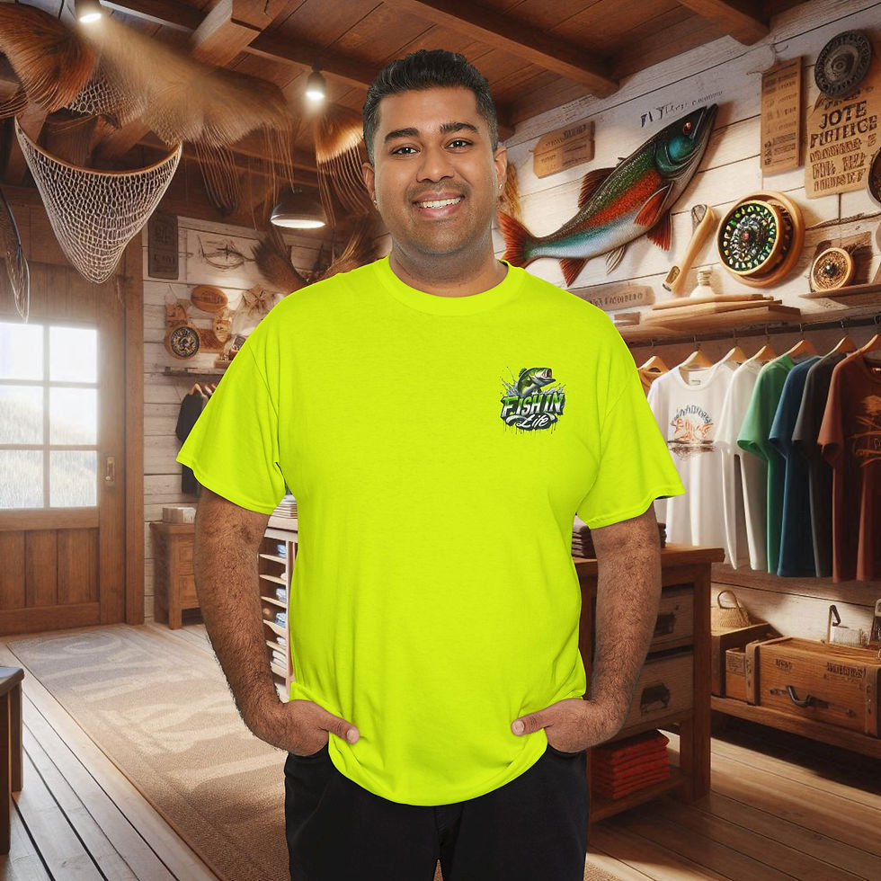 Thumbnail: Man in yellow Bass fishing t-shirt