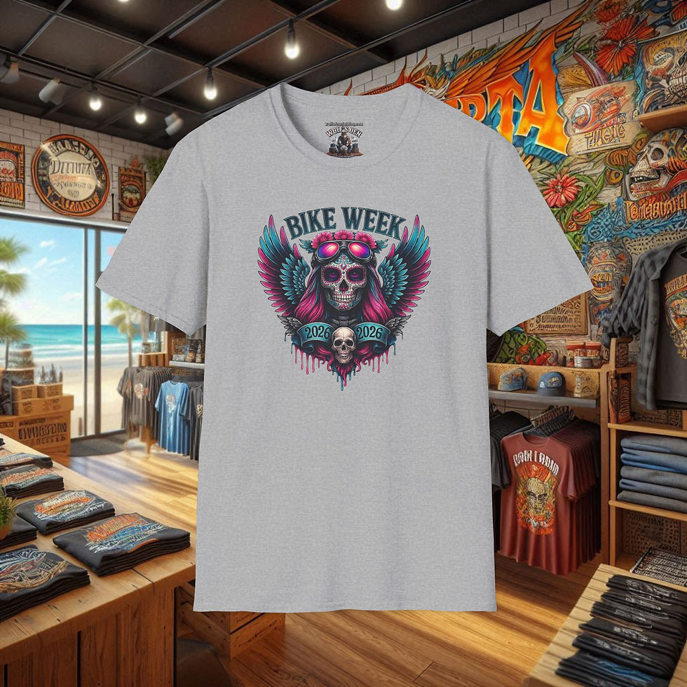 Thumbnail: Women’s Bike Week 2026 Sugar Skull T-shirts, Graphic Tees, women's biker shirts