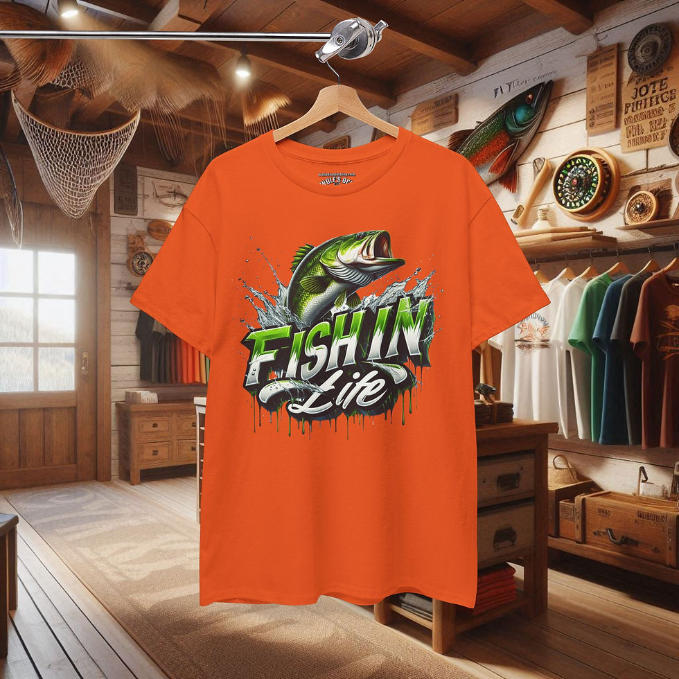 Thumbnail: Orange Bass Fishing T-Shirt with 'Fishin Life' graphic