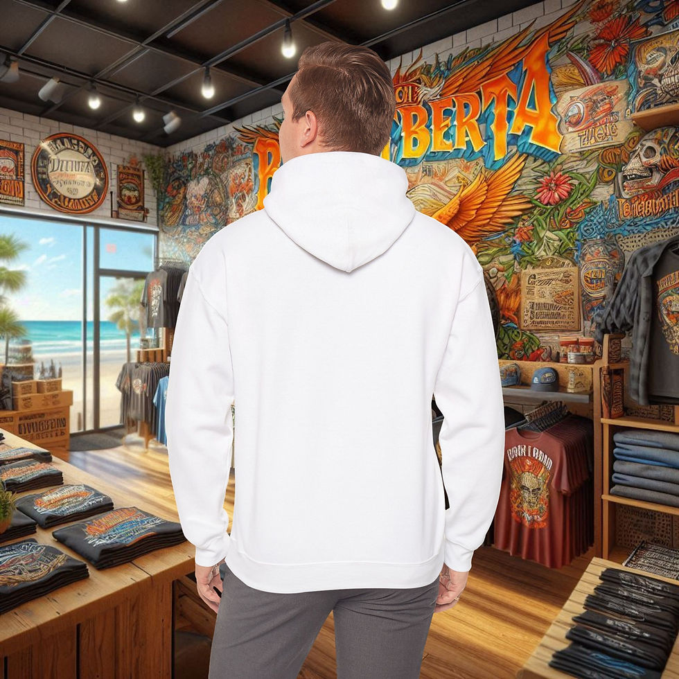 Thumbnail: Back of person wearing white hoodie in a store