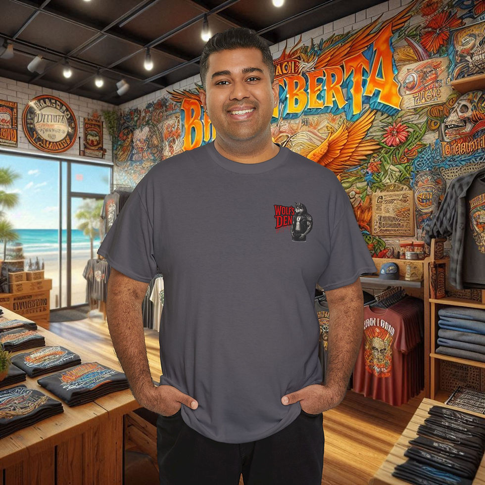 Thumbnail: Smiling man in a premium biker t-shirt with outlaw skull graphic.