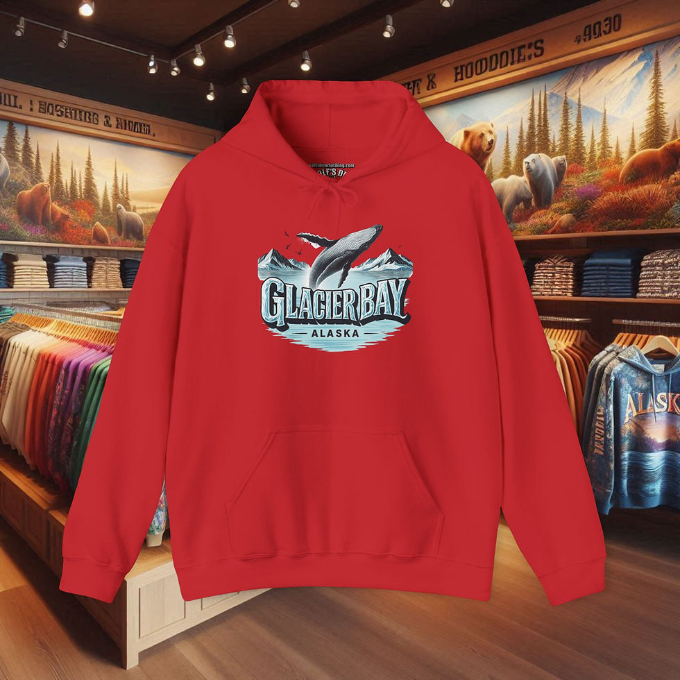 Thumbnail: Red hoodie with Glacier Bay Alaska humpback whale logo