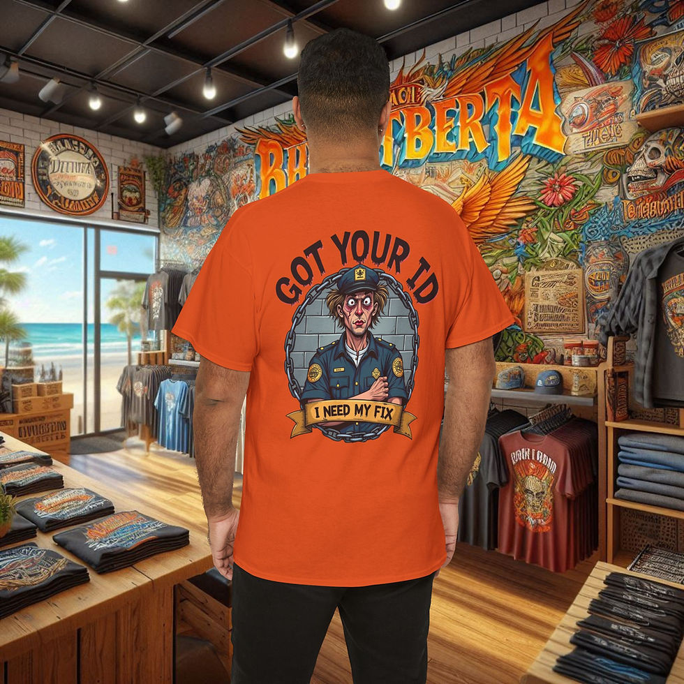 Thumbnail: Orange t-shirt with 'GOT YOUR ID' and cartoon police officer