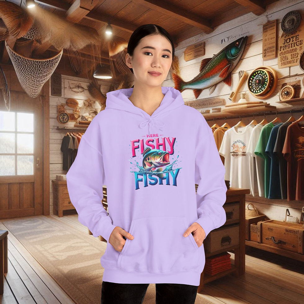 Thumbnail: Women's Here Fishy Fishy Fishing Comfort Hoodie– Funny Bass Angler Sweatshirt 