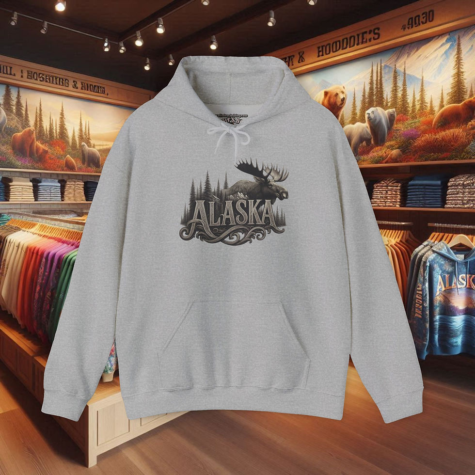 Thumbnail: Alaska Moose Hoodies, Women, pullover sweatshirt, hooded with Alaska moose graphic Wolf's Den Clothing