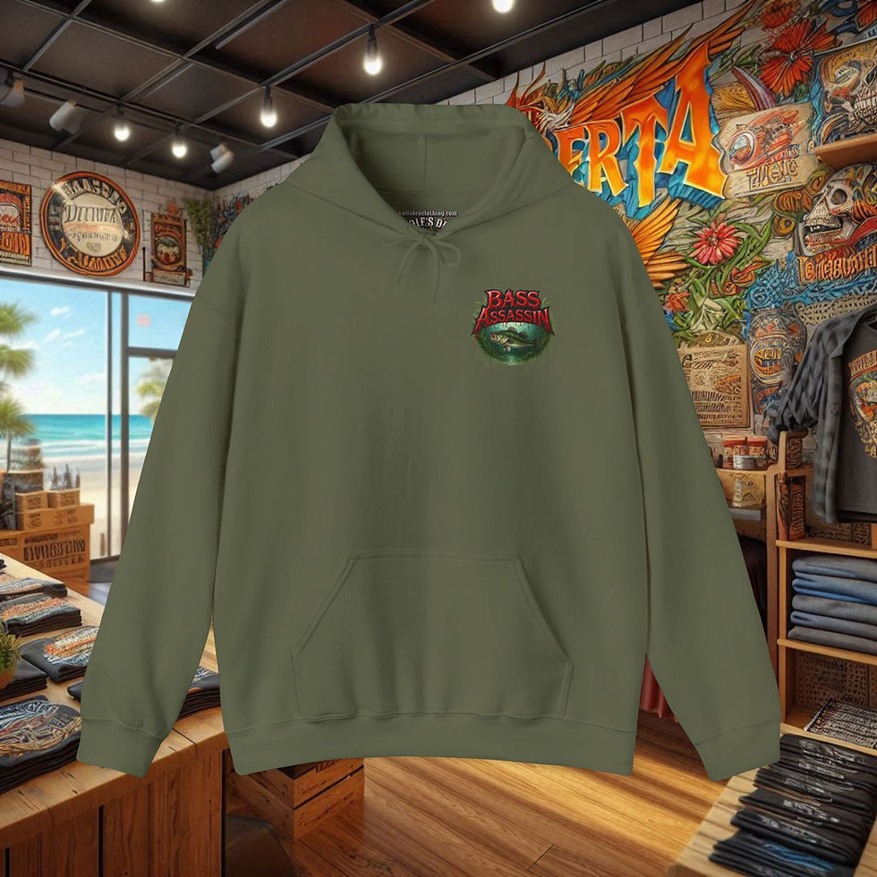 Thumbnail: Olive green hoodie with Bass Assassin logo