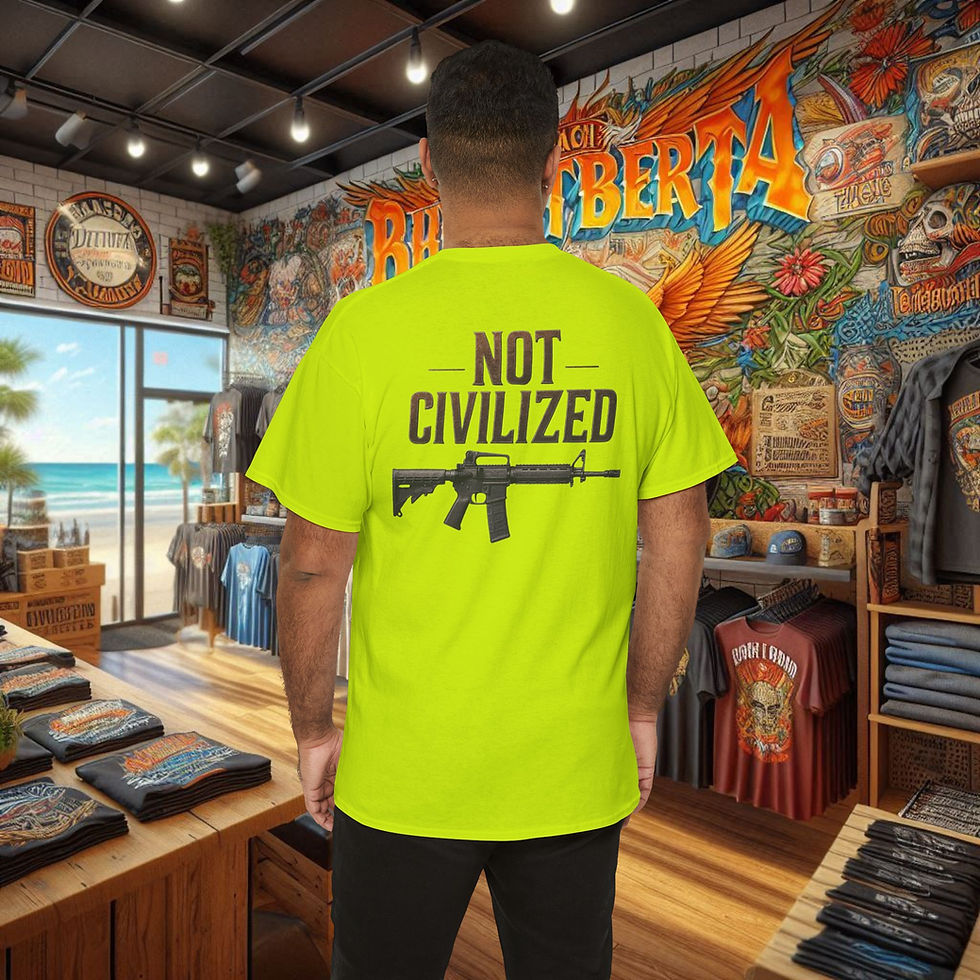 Thumbnail: Back of Not Civilized Second Amendment graphic t-shirt showing rifle
