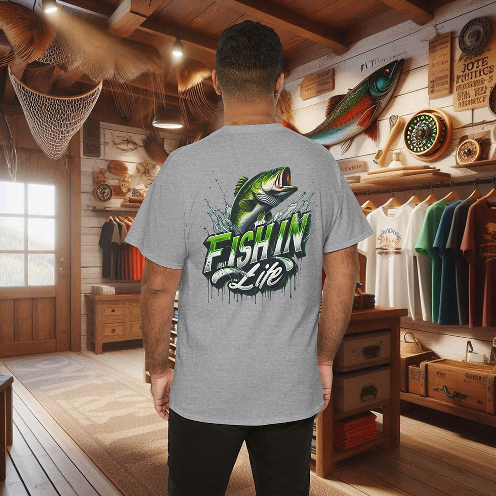 Thumbnail: Grey Bass fishing t-shirt with 'FISHIN LIFE' graphic