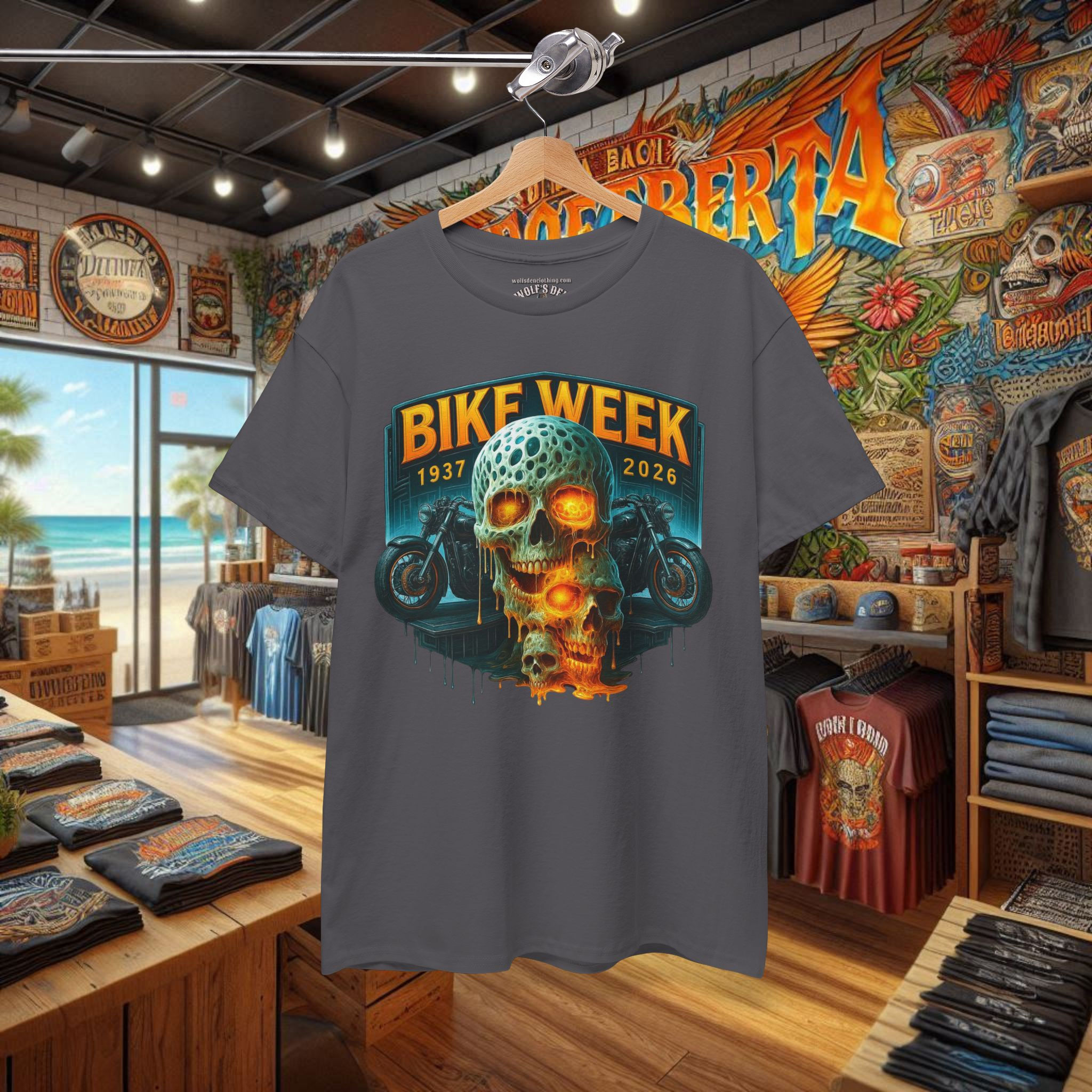 Bike Week 2026 Skull Graphic Daytona Beach T-shirts for men, Tees, bike shirts