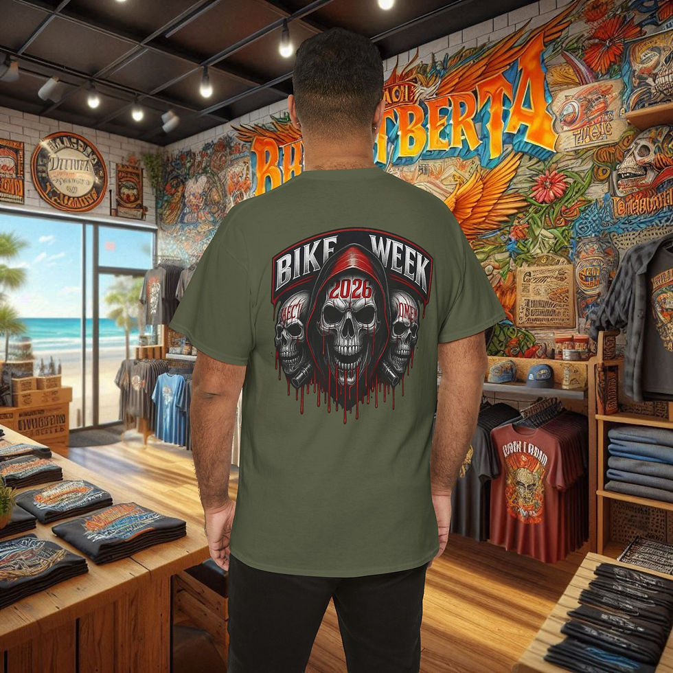 Thumbnail: Men's premium biker t-shirt with Bike Week skull outlaw graphic