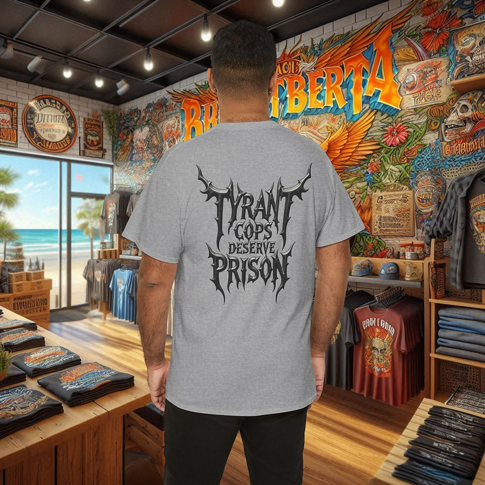 Thumbnail: Grey 'Tyrant Cops Deserve Prison' police accountability shirt