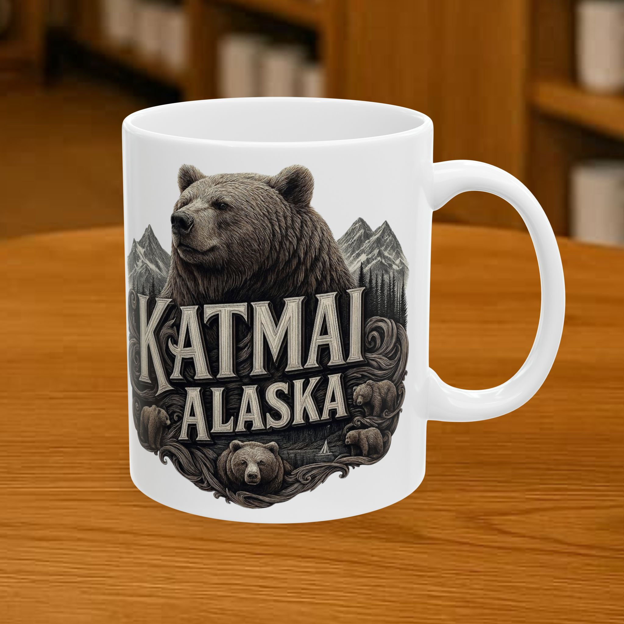Katmai National Park Alaska Bear coffee mugs, Novelty coffee cups, Alaska mugs