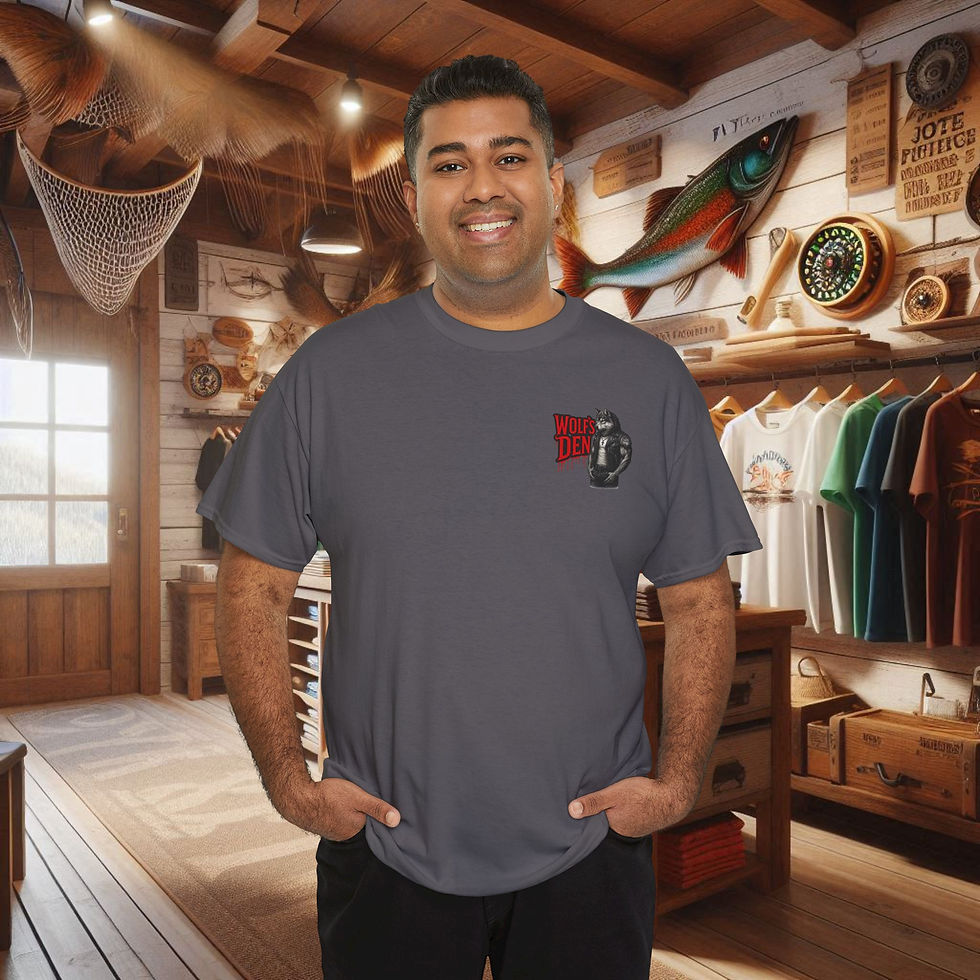 Thumbnail: Man modeling a dark grey bass fishing t-shirt