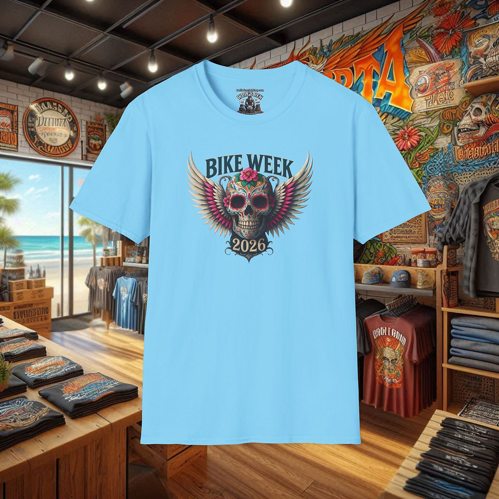 Thumbnail: Women’s Bike Week 2026 Sugar Skull T-shirts, Graphic Tees, women's biker shirts