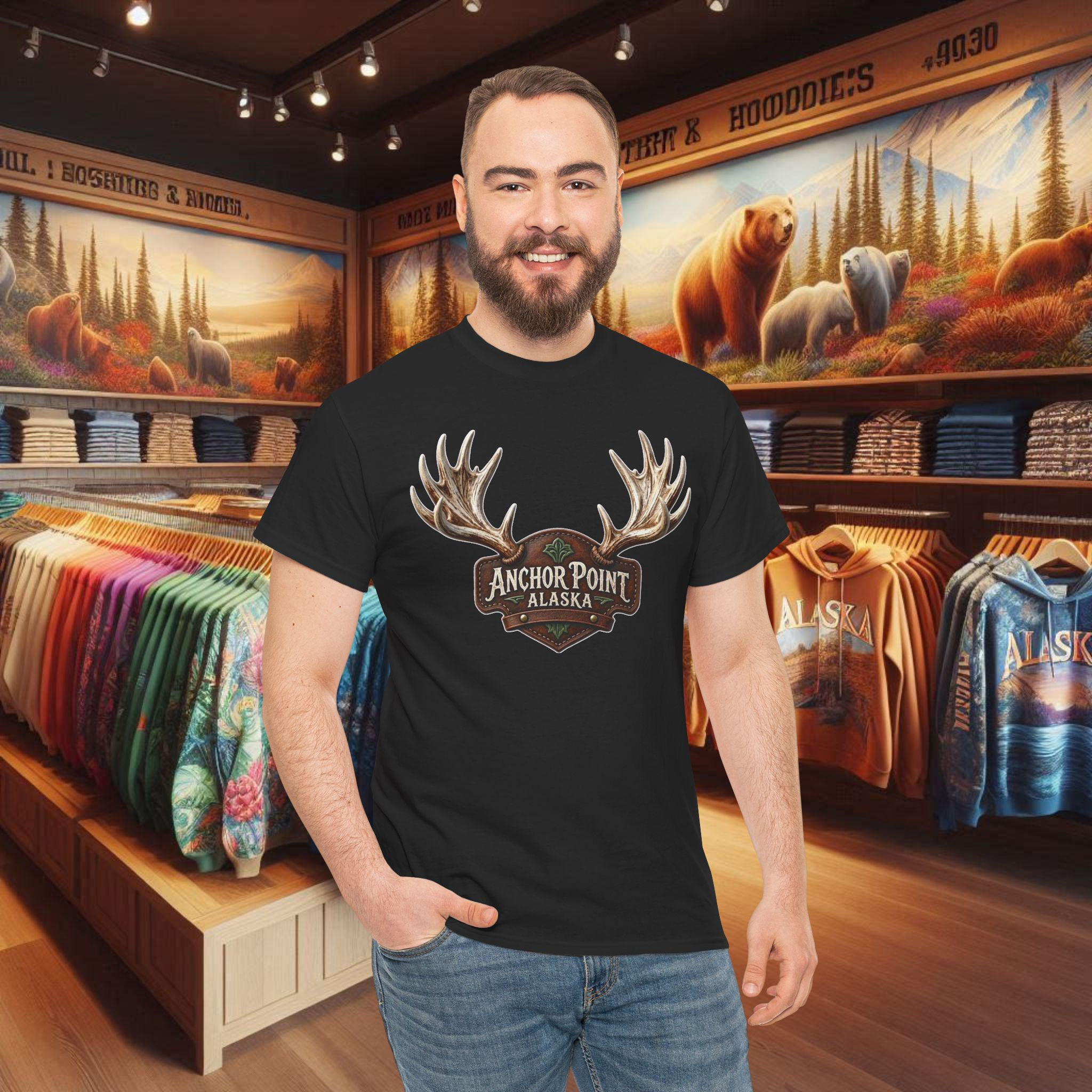 Alaska Moose Antler T‑Shirt, Rustic Anchor Point Graphic Tee