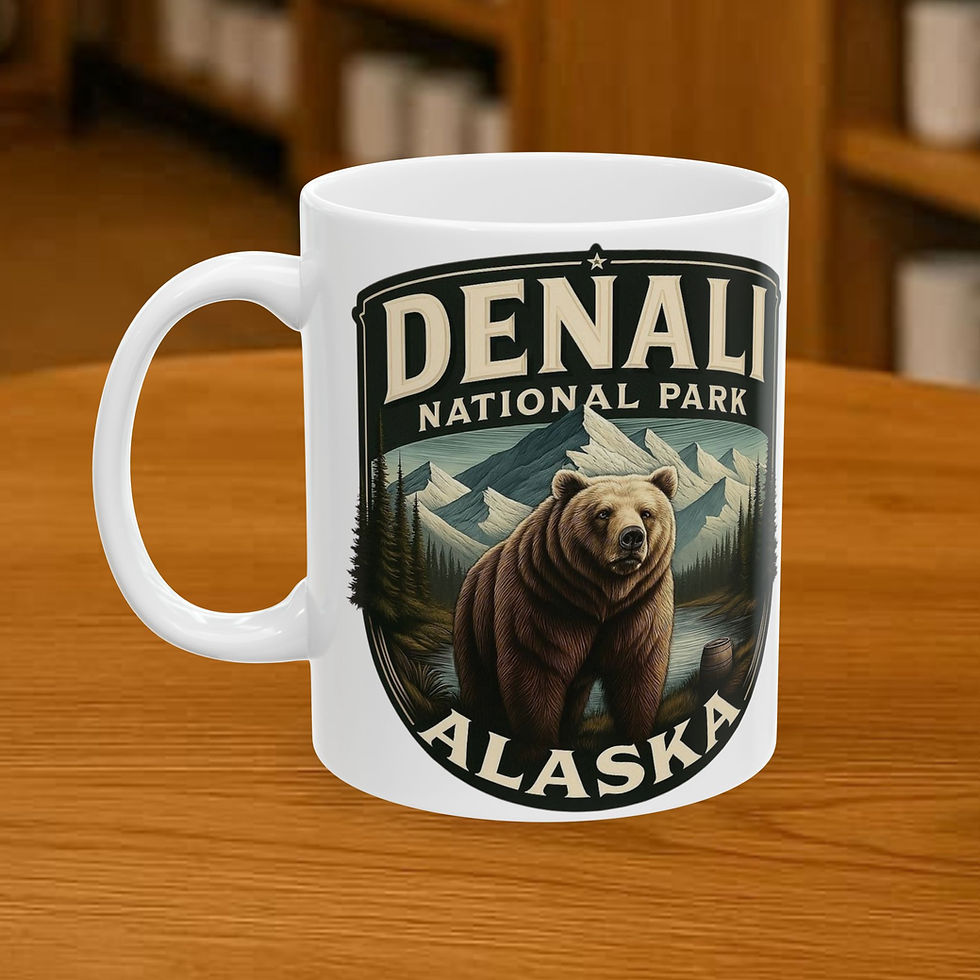 Denali National Park Grizzly Bear coffee mug with Denali, Alaska text