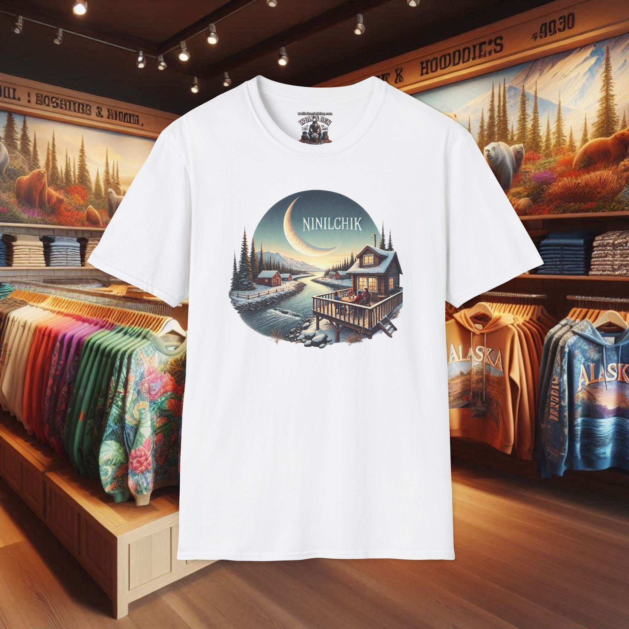 Men's Ninilchik Alaska log cabin T-shirt design