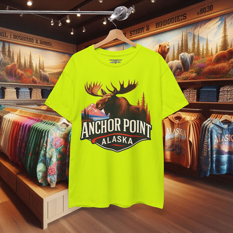 Thumbnail: Bright yellow Alaska t-shirt featuring a moose graphic and Anchor Point text.