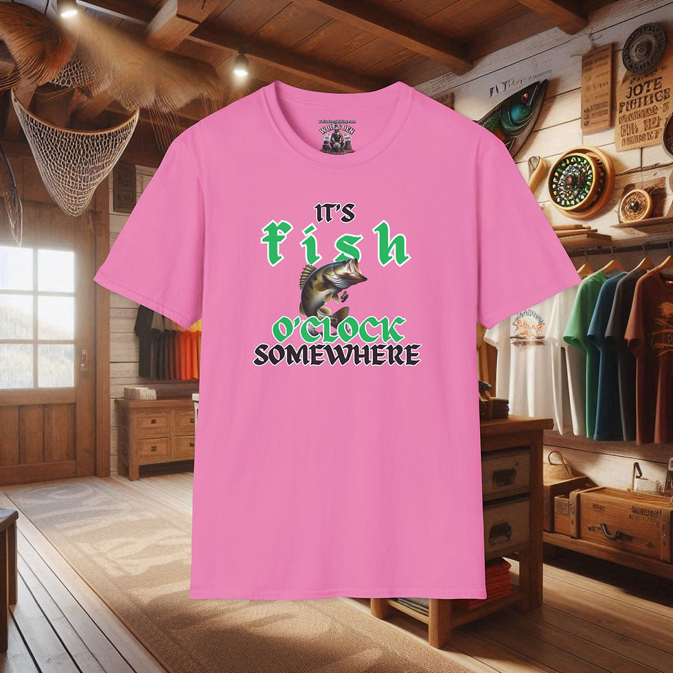 Thumbnail: Pink funny bass fishing shirt: 'IT'S FISH O'CLOCK SOMEWHERE'