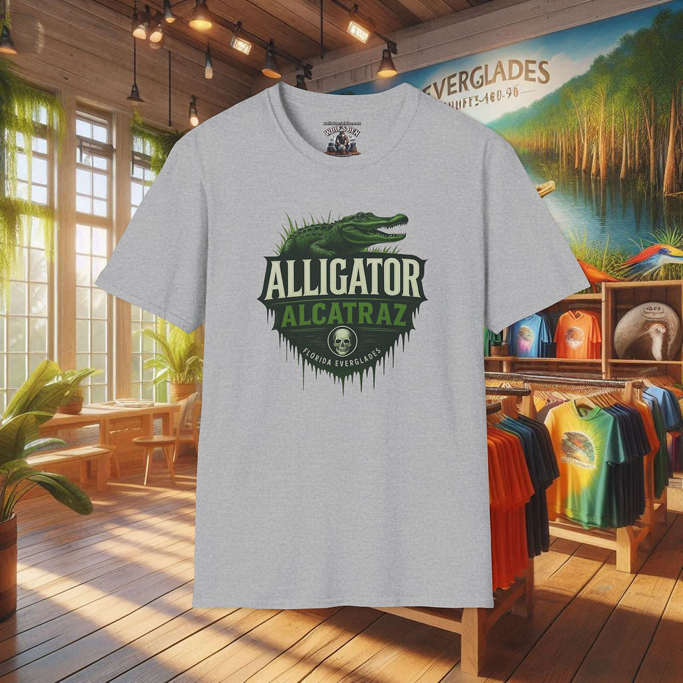 Thumbnail: Gray Alligator Alcatraz T-shirt for Women with alligator graphic and text. shirts, tees, Novelty Apparel.
