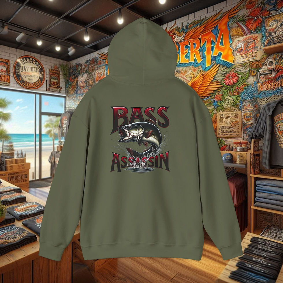 Thumbnail: Bass Assassin hoodie, back view with fish logo
