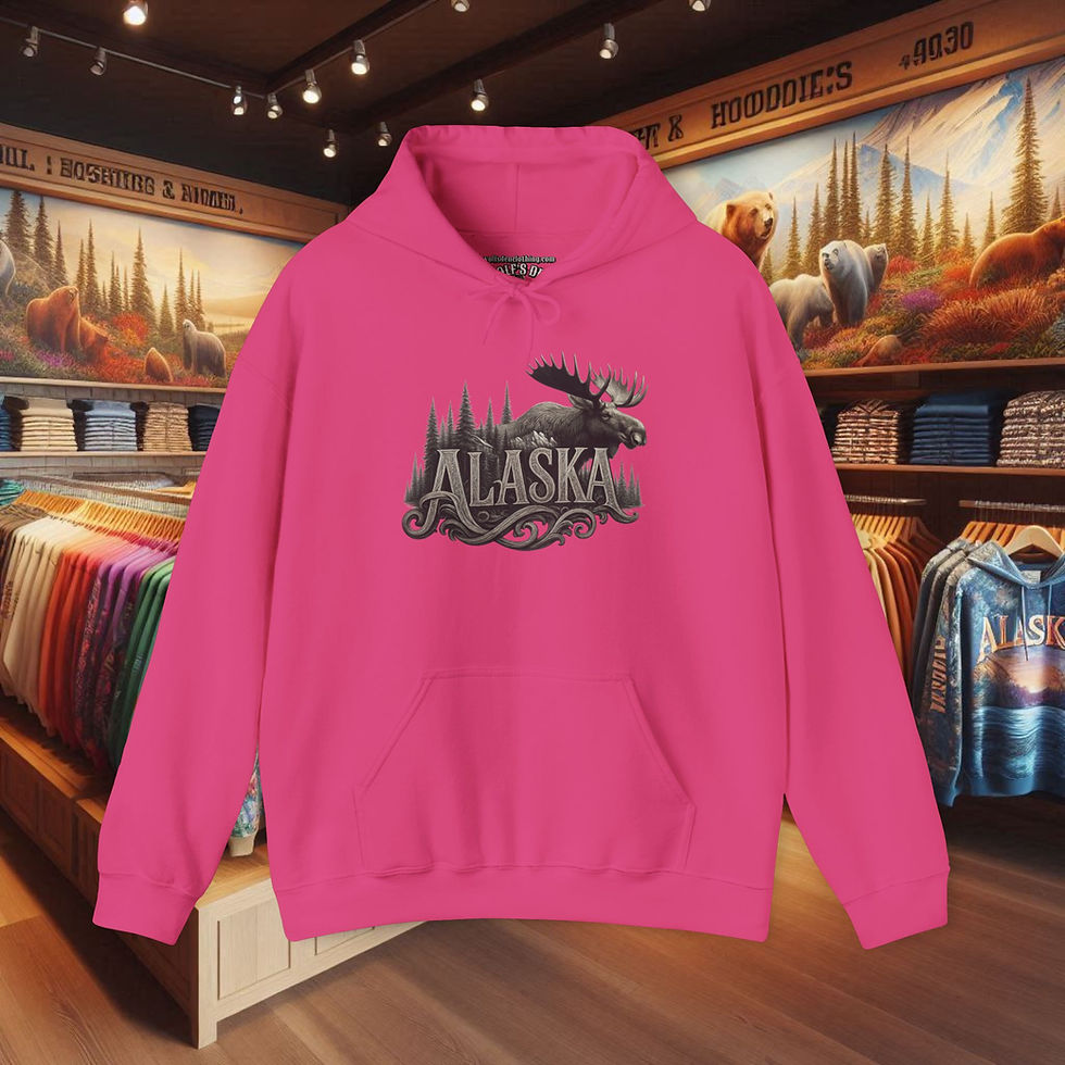 Thumbnail: Pink Alaska Moose Hoodies, Women, pullover sweatshirt, hooded, with moose design in store