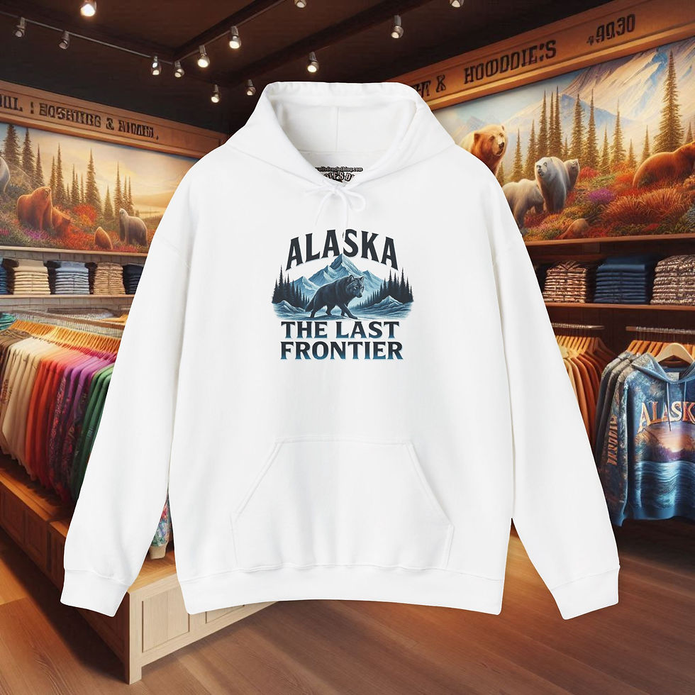Thumbnail: White hoodie with Alaska The Last Frontier wolf design