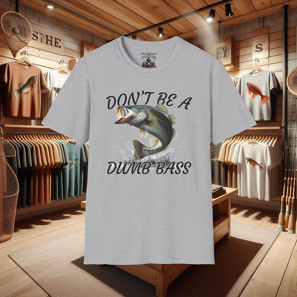 Thumbnail: Gray t-shirt with "Don't Be a Dumb Bass" design; Funny 'Don't Be a Dumb Bass' T-Shirts
