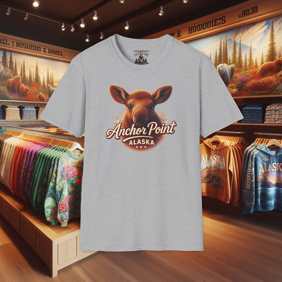 Thumbnail: Baby moose t-shirt with Anchor Point Alaska design