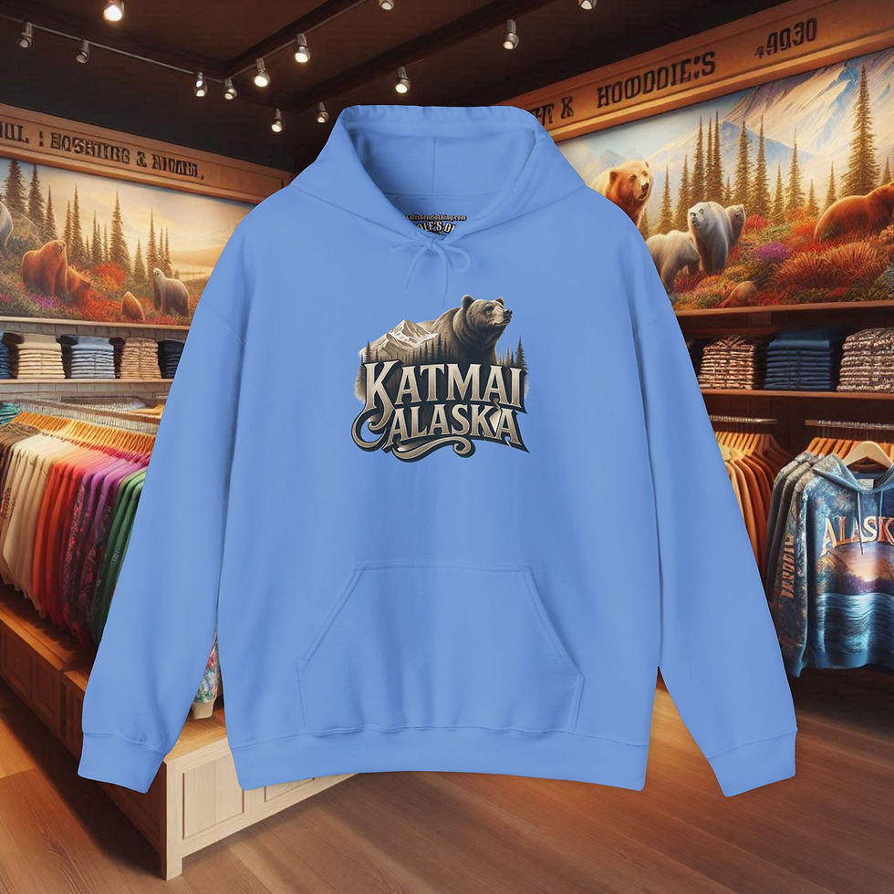 Thumbnail: Light blue hoodie with Katmai Alaska bear graphic