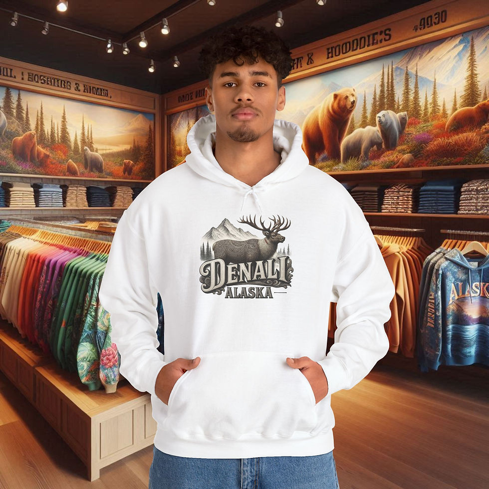 Thumbnail: Man in white Denali Alaska reindeer hoodie