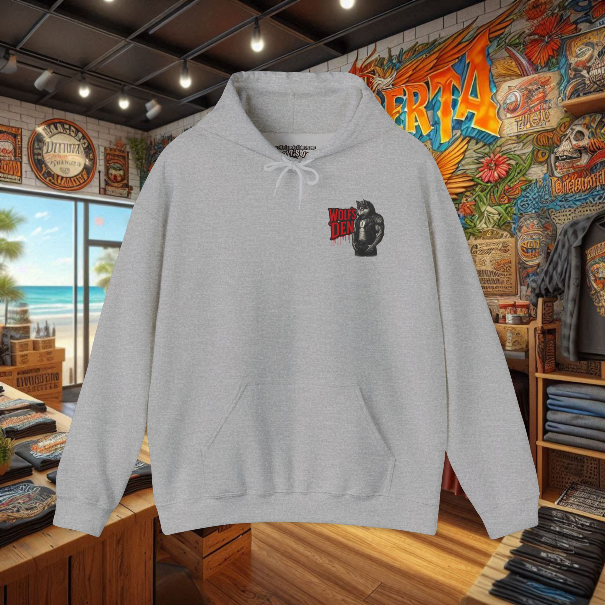 Light gray Bass Assassin hoodie with red flag grenade graphic