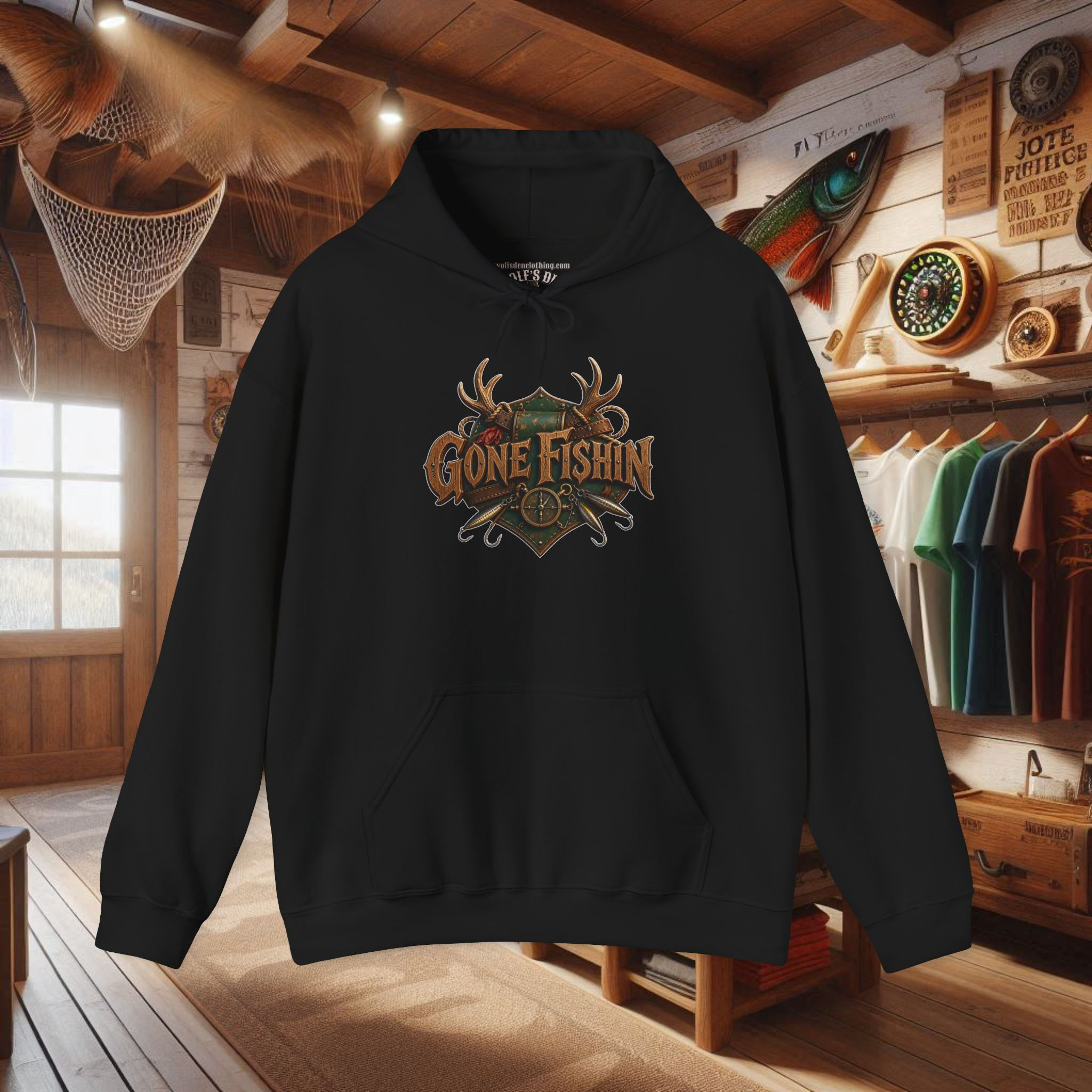 Gone Fishin' Hoodie — Rustic Fishing Hooded Sweatshirt