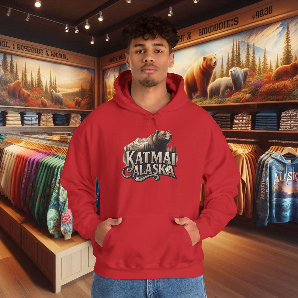 Thumbnail: Men's red hoodie with Katmai Alaska bear design