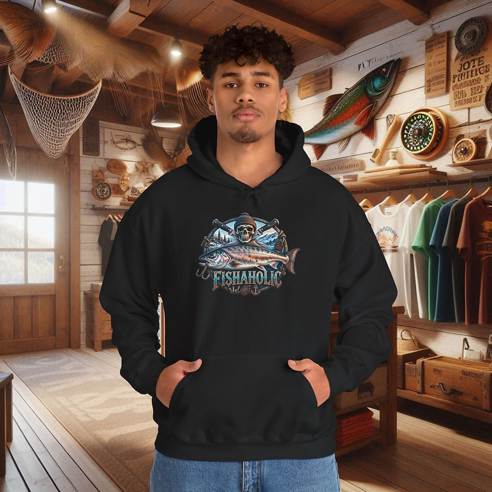 Thumbnail: Fishaholic Fishing Hoodie — Vintage Skull Angler Sweatshirt