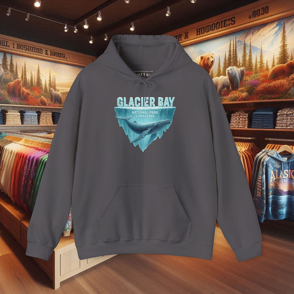Thumbnail: Grey hoodie with Glacier Bay Alaska humpback whale design