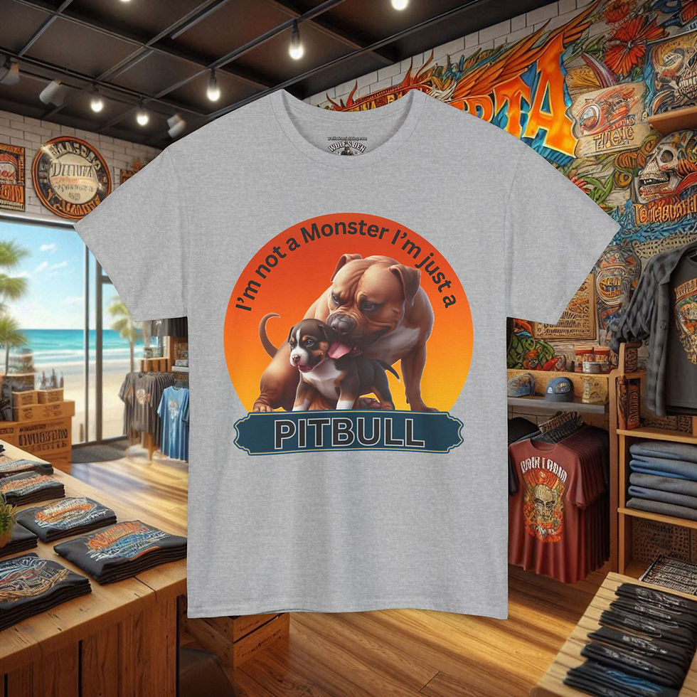 Grey t-shirt with Pitbull image and text: I'm not a Monster, I'm just a Pitbull.