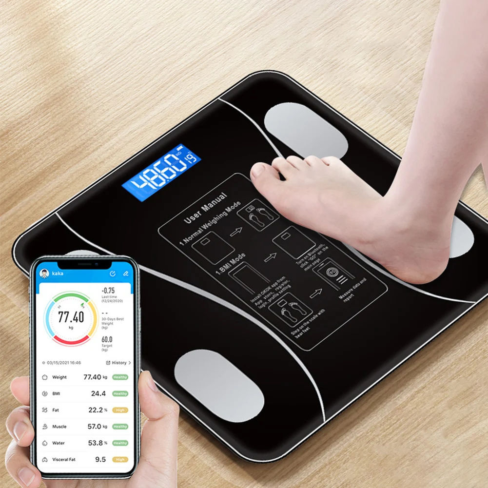 Professional Bluetooth Body Scale LED Coverage Glass Application Up to 180kg