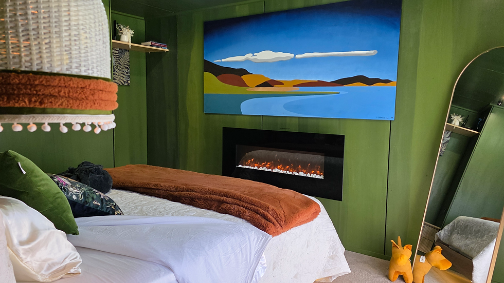 Stunning green bedroom evokes the feeling of being an nature