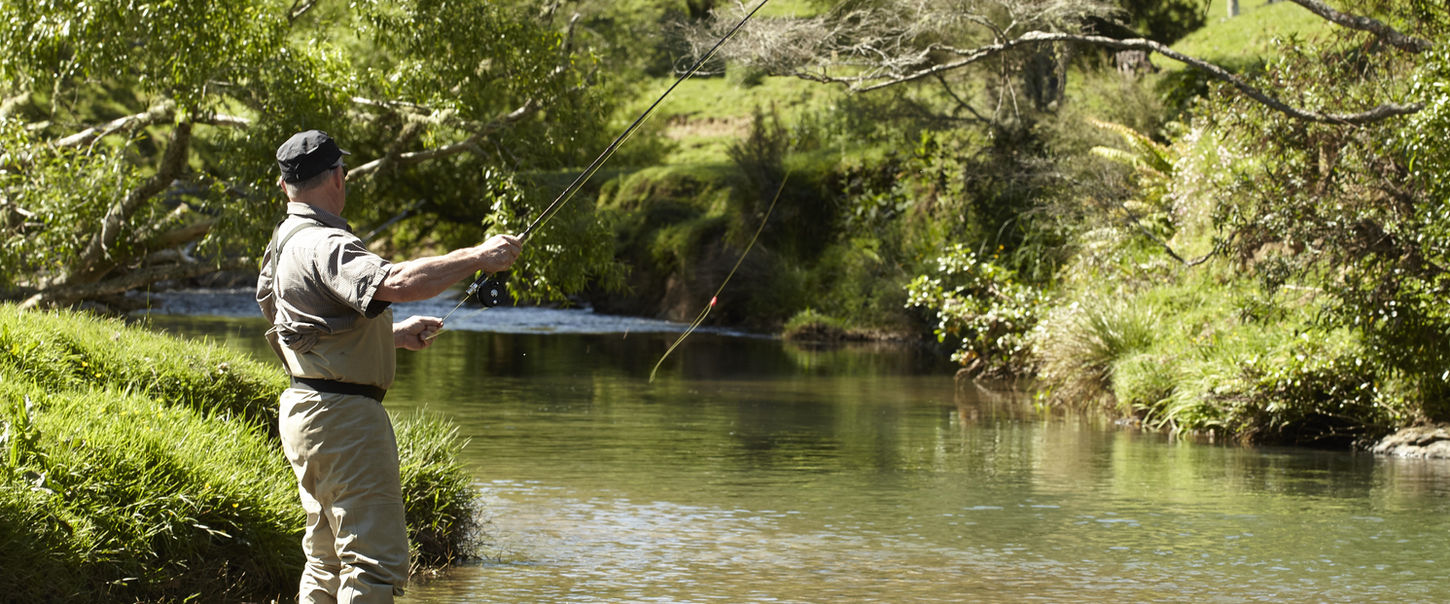 Guest enjoying the river at Ripples Retreat near Waitomo, New Zealand.
