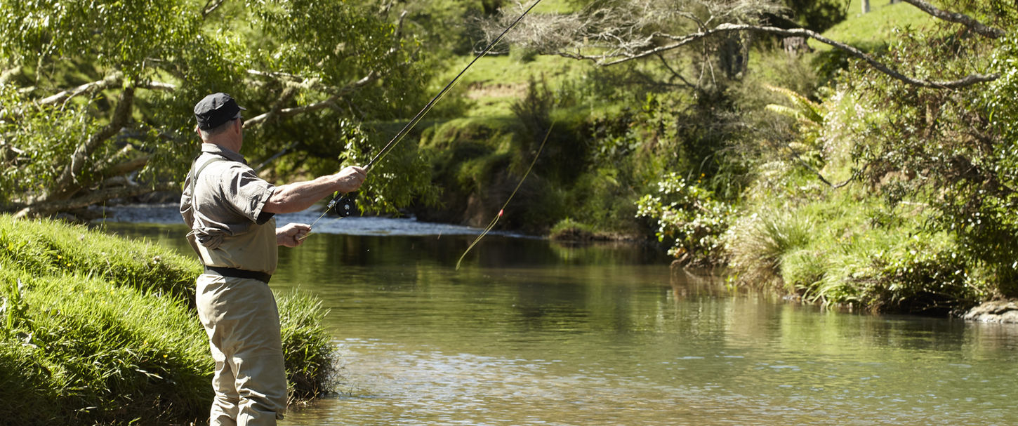 Guest enjoying the river at Ripples Retreat near Waitomo, New Zealand.