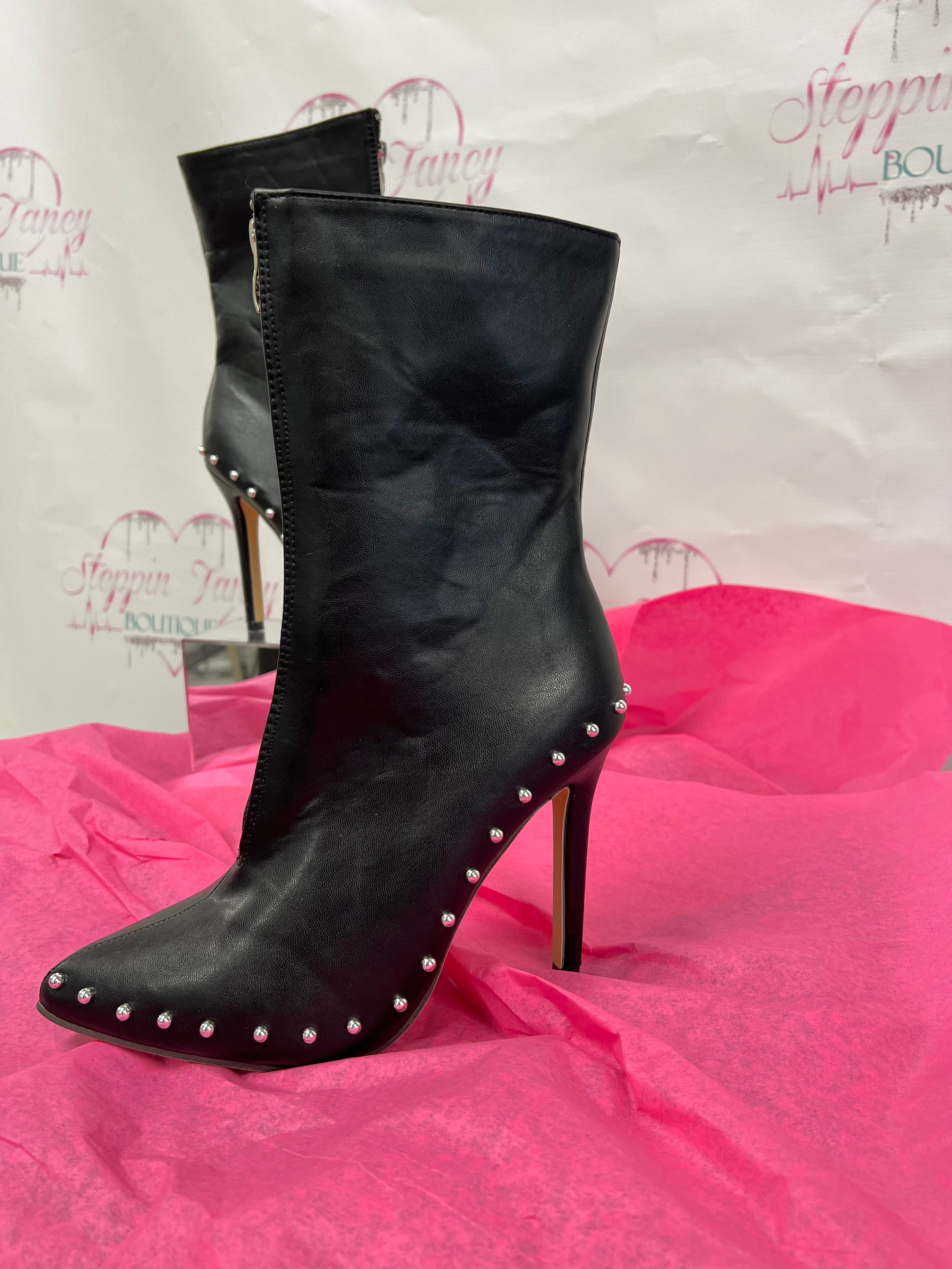 Black Stud Heel Boots | SteppinFancy
