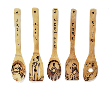 Nightmare Before Christmas Woodburnt Utensils